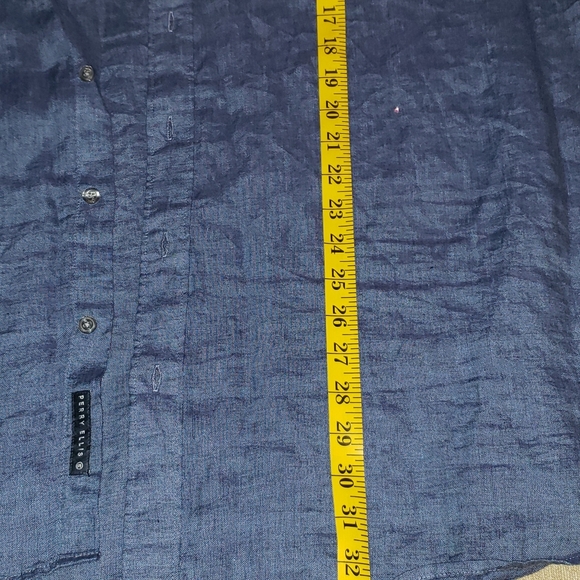 Perry Ellis Mens Size 2X Blue Long Sleeve Button Up Collar Shirt - Picture 4 of 6